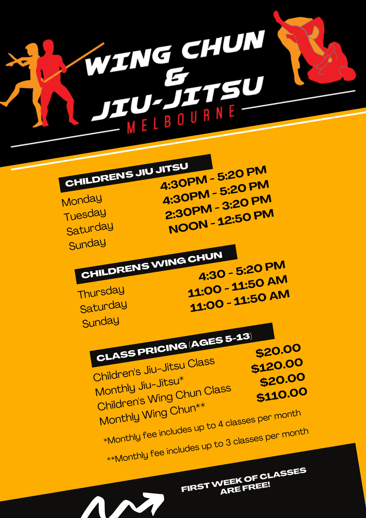 Children's Martial Arts Wing Chun & Jiu-Jitsu Melbourne - Kids Karate Training Timetable 2021 KidsTimetable2021-2