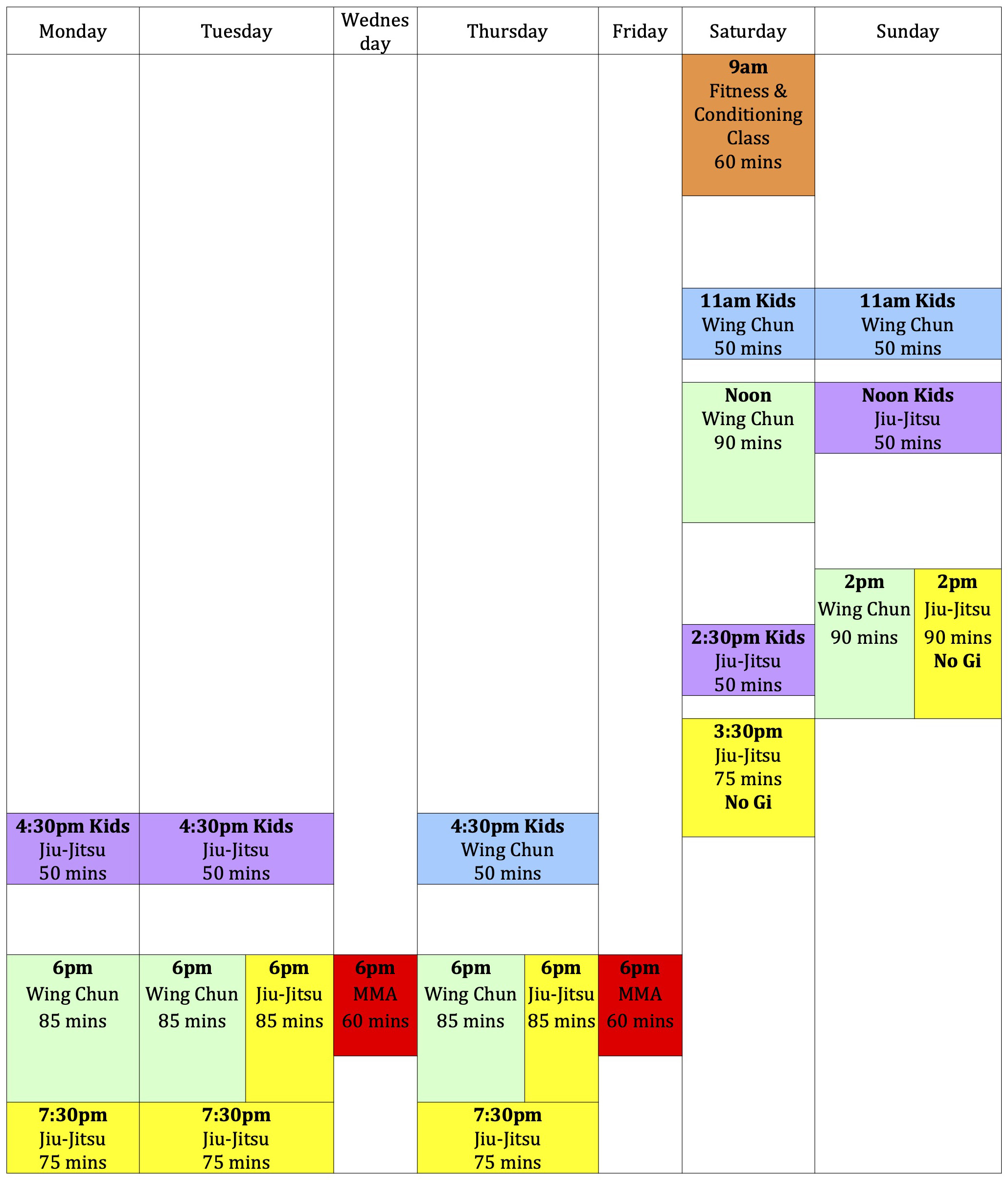 Timetable 2022 Wing Chun & Jiu-Jitsu Melbourne - Brazilian Jiu Jitsu Timetable and Schedule BJJTimetable2021forwebsiteonly