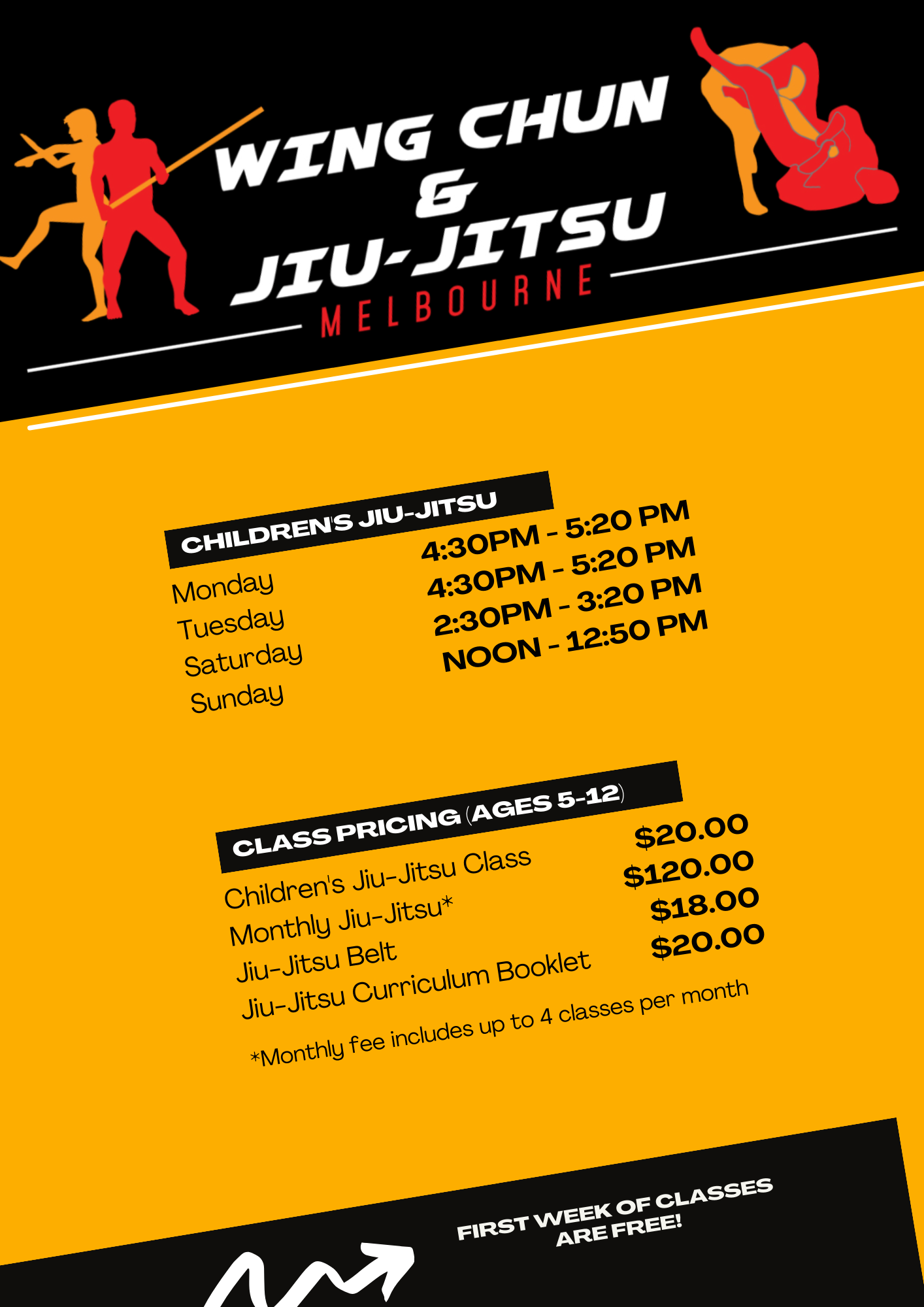 Children's Jiu Jitsu Wing Chun & Jiu-Jitsu Melbourne - Kids Karate Training Timetable 2021 KidsTimetable2021-2