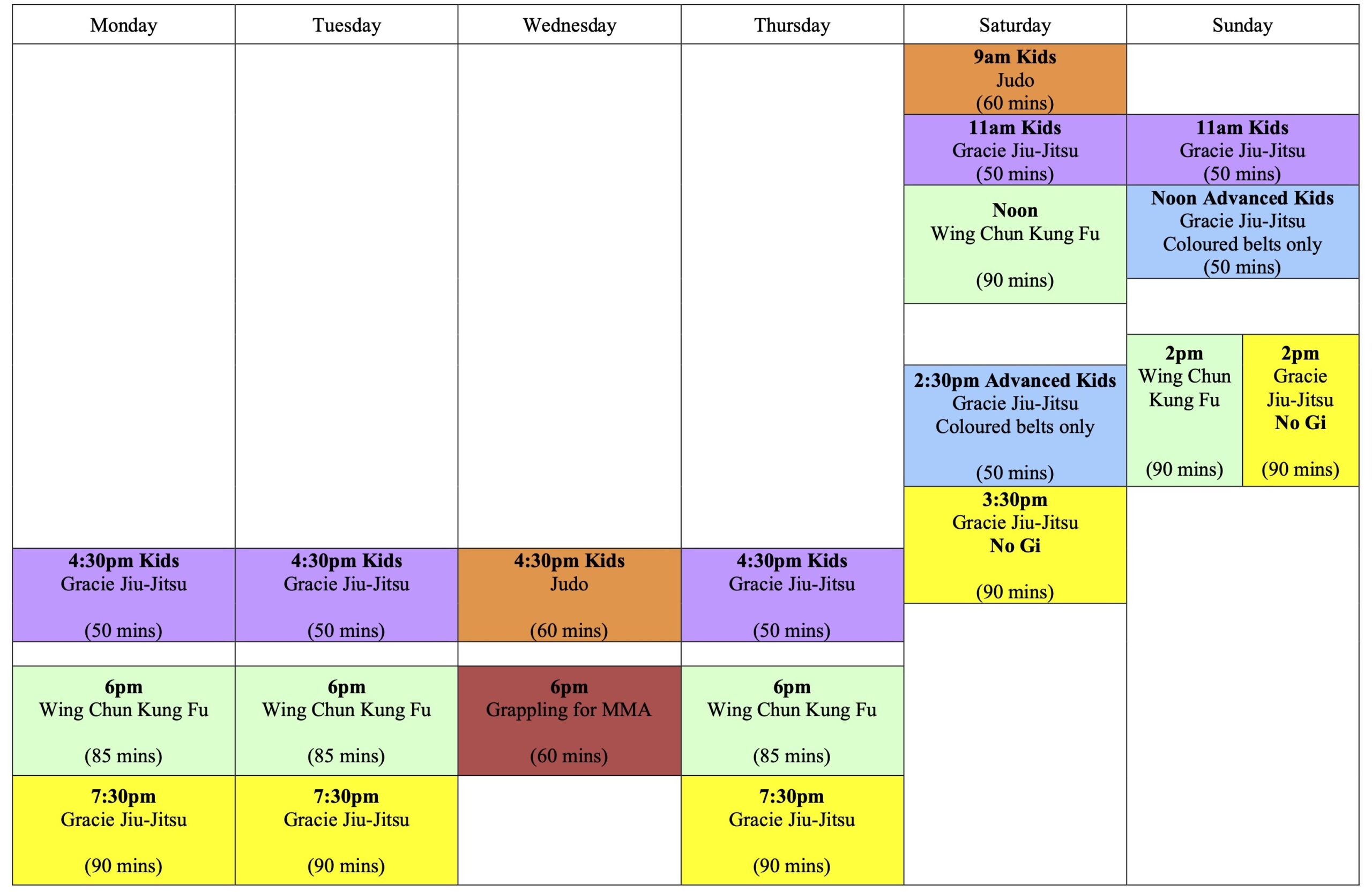Wing Chun & Jiu-Jitsu Melbourne - Brazilian Jiu Jitsu Timetable and Schedule BJJTimetable2021forwebsiteonly