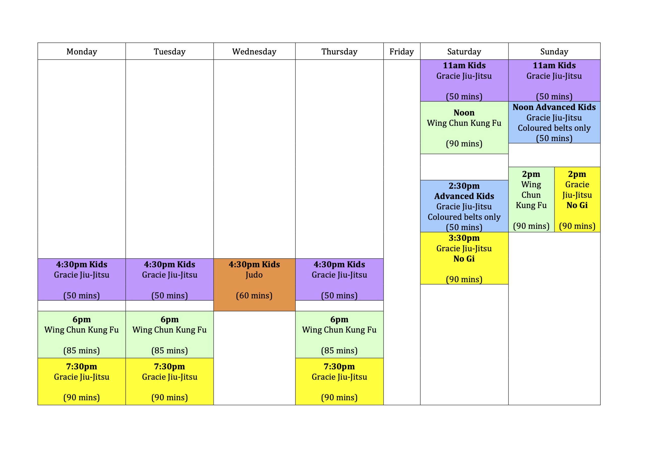 Wing Chun & Jiu-Jitsu Melbourne - Brazilian Jiu Jitsu Timetable and Schedule BJJTimetable2021forwebsiteonly